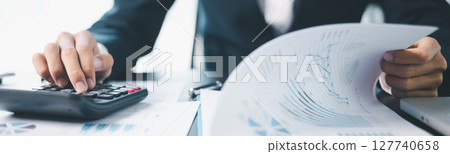 Banner shot of business growth invest money in stock market, financial banking expertise to income substantial stack of investment capitalize on trade opportunities within economy return. copy space 127740658