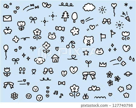 Vector illustration set of hand drawn ornament illustrations. Hand drawn, ribbons, flowers, doodles, hearts, stars 127740798