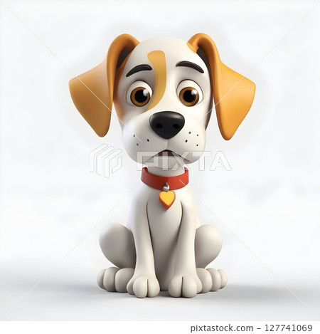 Friendly cartoon puppy smiling, creating a heartwarming and playful scene Friendly cartoon puppy smiling, creating a heartwarming and playful scene 127741069
