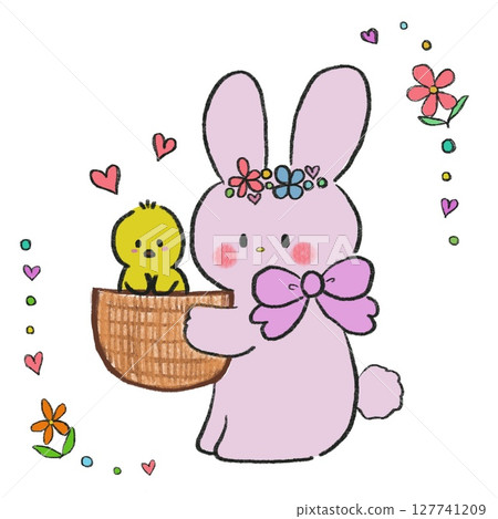 rabbit and chick rabbit and chick 127741209