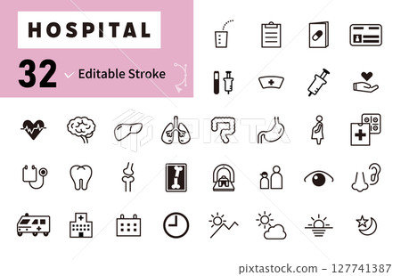 Hospital and clinic departments, medical line vector icon set 127741387