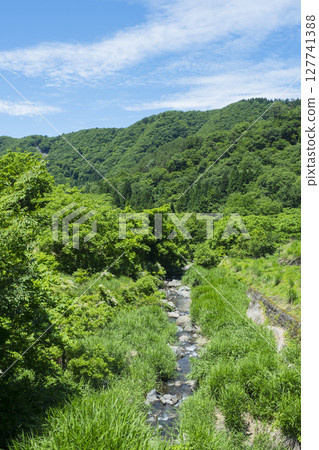 鳥取縣若狹町若狹山梯田插秧後的風景 127741388