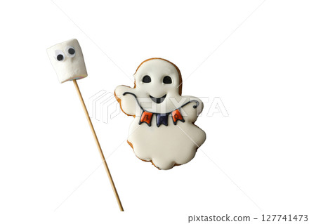 Ghost cookie by marshmallow treat, isolated on white, PNG 127741473