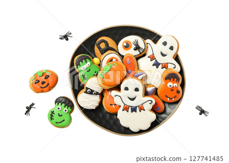 Vibrant Halloween cookies for fun, isolated on white, PNG Vibrant Halloween cookies for fun, isolated on white, PNG 127741485