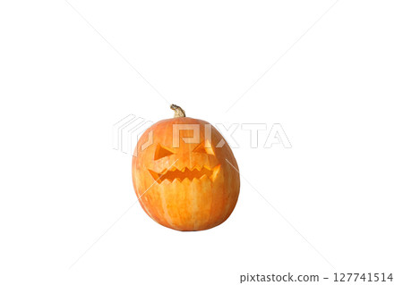 Eerie Halloween pumpkin carving, isolated on white, PNG 127741514