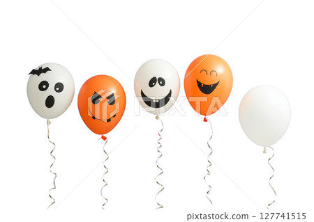 Five spooky Halloween balloons, isolated on white, PNG Five spooky Halloween balloons, isolated on white, PNG 127741515
