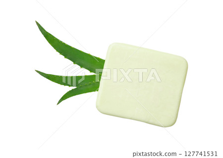 Aloe vera leaf on white, highlighting benefits, isolated on white, PNG 127741531