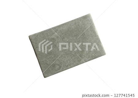Smooth grey stone slab for projects, isolated on white, PNG 127741545
