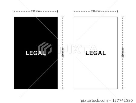 Legal pad size. Document format in USA. Black and white Paper sheets. Vector illustration in flat style Legal pad size. Document format in USA. Black and white Paper sheets. Vector illustration in flat style 127741580