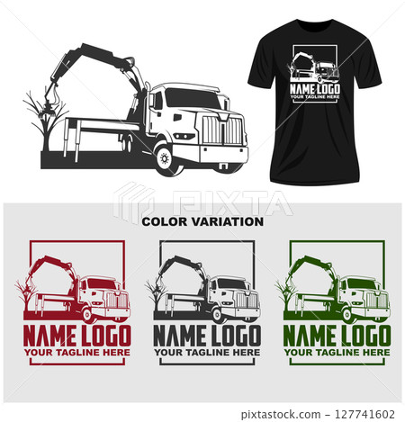 Grapple construction logo. Grapple truck logo. Tree services logo design. Woodworking industry Grapple construction logo. Grapple truck logo. Tree services logo design. Woodworking industry 127741602