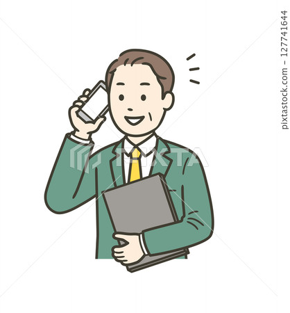 Upper body illustration of a middle-aged man working energetically 127741644