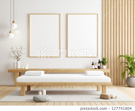 Modern minimalist bathroom interior with a luxurious bathtub, sleek glass shower, and elegant design Modern minimalist bathroom interior with a luxurious bathtub, sleek glass shower, and elegant design 127741804