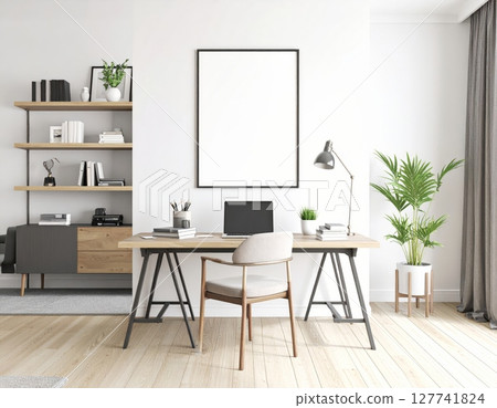 Modern contemporary home interior with comfortable sofa and office desk with chair Modern contemporary home interior with comfortable sofa and office desk with chair 127741824