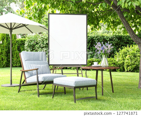 Empty advertising billboard on green grass, a blank sign in nature 127741871