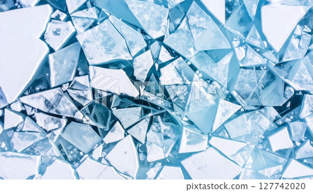 Abstract blue background with a cool ice cube pattern, featuring transparent crystal texture and fresh, clear light 127742020
