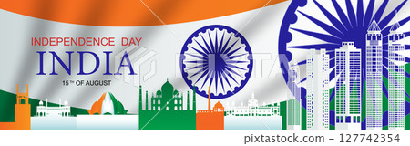 Anniversary and celebration Happy independence day of India. Anniversary and celebration Happy independence day of India. 127742354