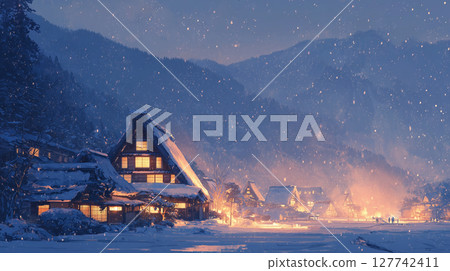 白雪皚皚的日本合掌村：神祕的冬夜 127742411