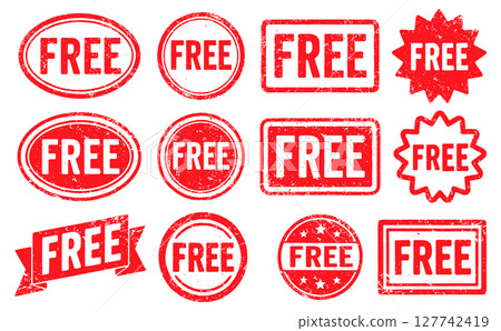 Free grunge stamped icon symbol vector with rough. Free grungy rubber stamp distressed texture and bold letters. Ideal for labels, banners, promotions. Vector illustration image. Isolated on white Free grunge stamped icon symbol vector with rough. Free grungy rubber stamp distressed texture and bold letters. Ideal for labels, banners, promotions. Vector illustration image. Isolated on white 127742419