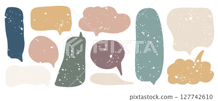 Colorful speech balloons with crayon texture in various shapes and sizes for creative use 127742610