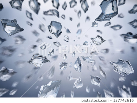 Ice flying violently on white background 127742616