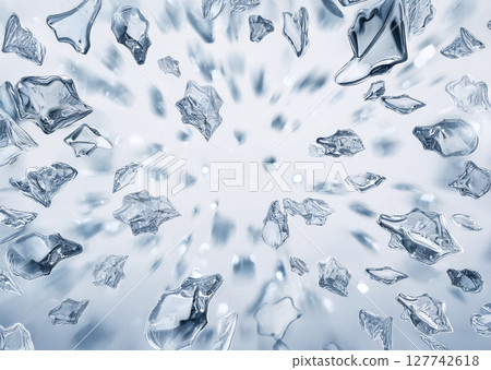 Ice flying violently on white background 127742618