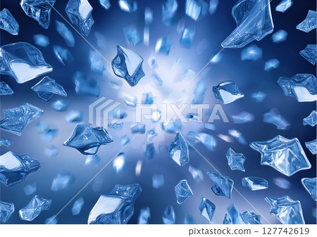 Ice flying with great force Blue 127742619