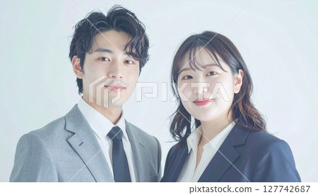 Two men and women smiling in suits 127742687