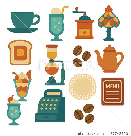 可愛的咖啡館圖標集 127742700