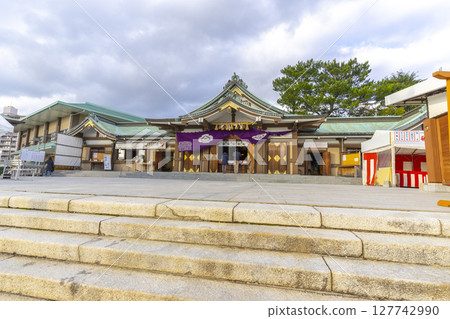 Shimonoseki, JAPAN - Dec 29,2022 : View of Kameyama Hachimangu  shrine in Shimonoseki, Japan on Dec 29,2022. 127742990