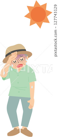 戴眼鏡的老人家因天氣炎熱而感到不適 127743129