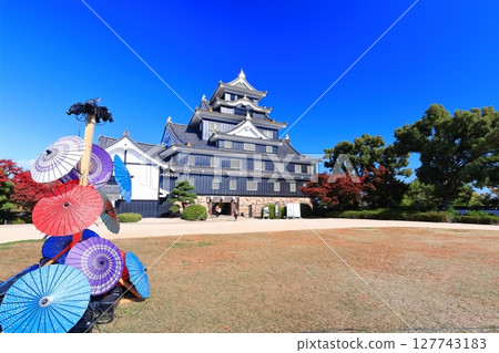 [岡山縣]岡山城天守閣與秋葉（令和大整修後） 127743183