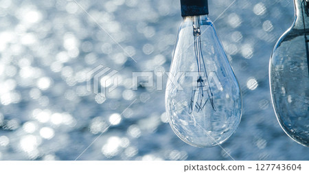 A nostalgic scene with the sparkling sea and fishing boats' fishing lights A nostalgic scene with the sparkling sea and fishing boats' fishing lights 127743604