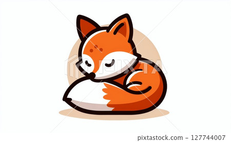 Cute Orange Cartoon Fox Sleeping Peacefully 127744007