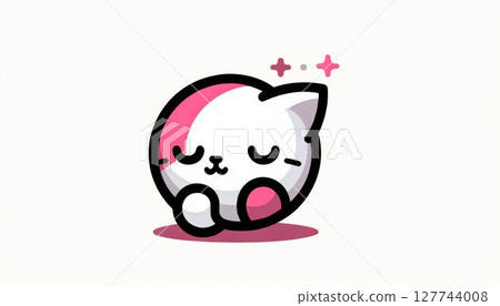 Cute Pink and White Round Cat Illustration 127744008