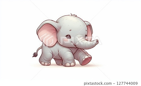 Adorable Baby Elephant Cartoon Illustration 127744009