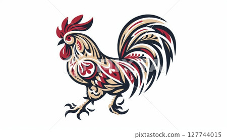 Stylized Rooster Illustration with Ornate Pattern 127744015