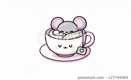 Cute Mouse Sleeping in a Tea Cup 127744069