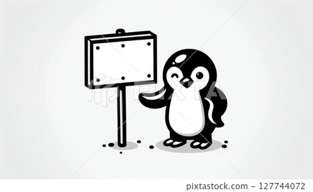 Cute Cartoon Penguin Holding a Blank Sign Cute Cartoon Penguin Holding a Blank Sign 127744072