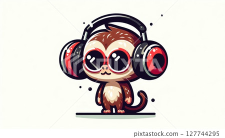 Cute Pixel Art Monkey Wearing Red Headphones and Sunglasses 127744295
