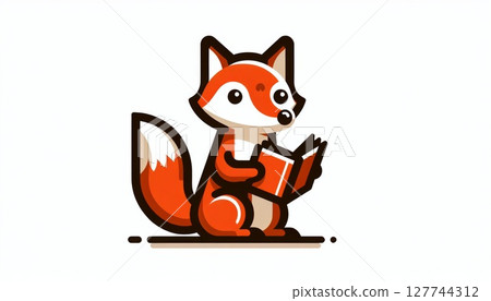 Cute Red Fox Reading a Book Pixel Art Illustration 127744312