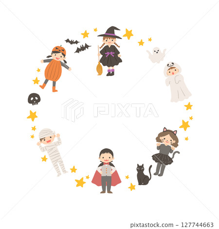 一格兒童萬聖節裝扮的插圖 127744663