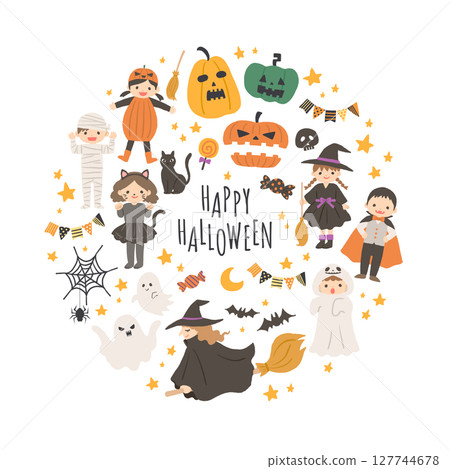 Illustration set of children dressed up for Halloween Illustration set of children dressed up for Halloween 127744678