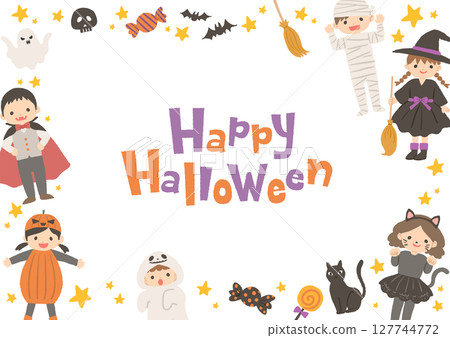 可愛的萬聖節插圖框架 127744772