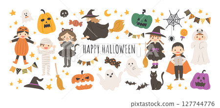 Cute illustration set with Halloween motif Cute illustration set with Halloween motif 127744776