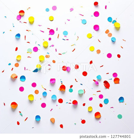 an AI Image Generator, Colorful Confetti Scattered on White Background an AI Image Generator, Colorful Confetti Scattered on White Background 127744801