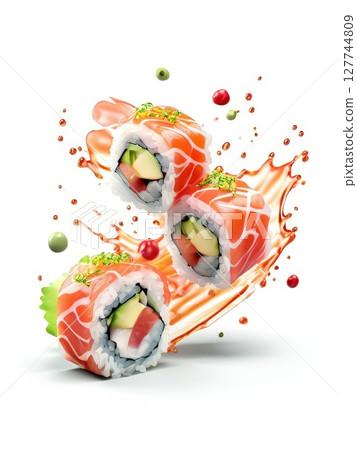 an AI Image Generator, Dynamic Arrangement of Fresh Sushi Rolls 127744809
