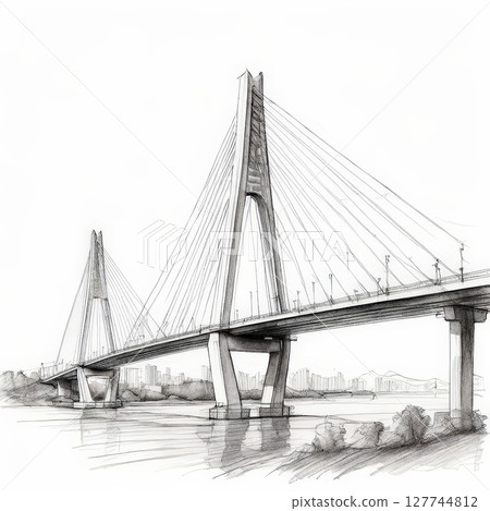 an AI Image Generator, Architectural Sketch of a Modern Cable-Stayed Bridge an AI Image Generator, Architectural Sketch of a Modern Cable-Stayed Bridge 127744812