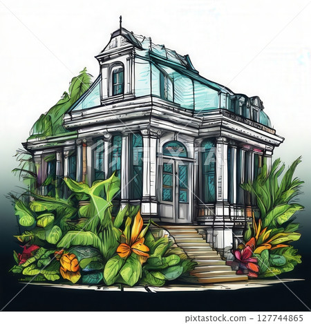 an AI Image Generator, Charming Rustic House Surrounded 127744865