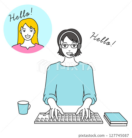 一位女士在網路上進行英語對話 127745087