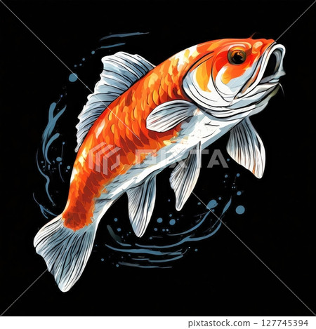 an AI Image Generator, Dynamic Illustration of a Vibrant Koi Fish Swimming 127745394